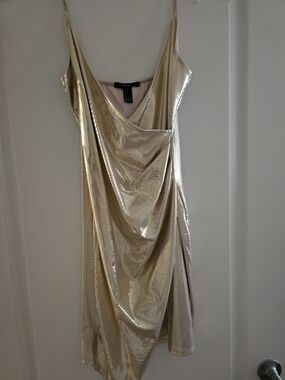 Forever 21 Gold Metallic Draped Slip Mini Dress